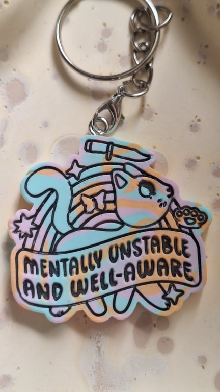 Mentally Unstable and Well-Aware Clay Keyring 