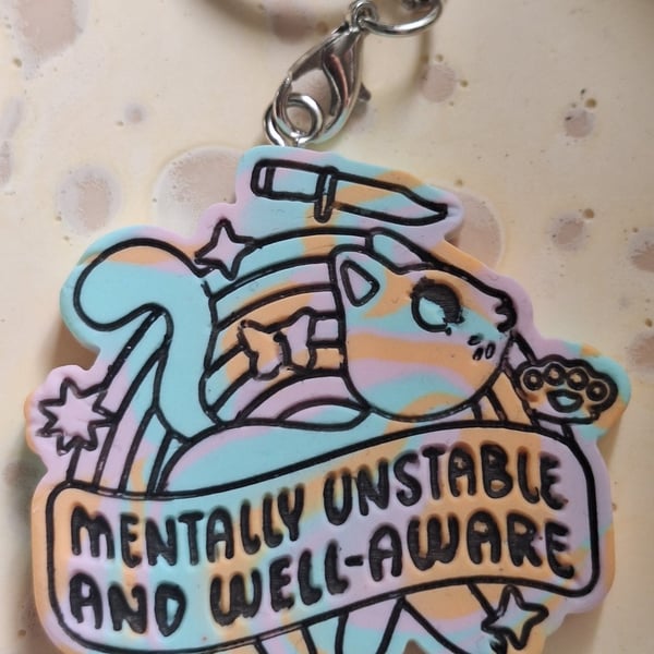 Mentally Unstable and Well-Aware Clay Keyring 