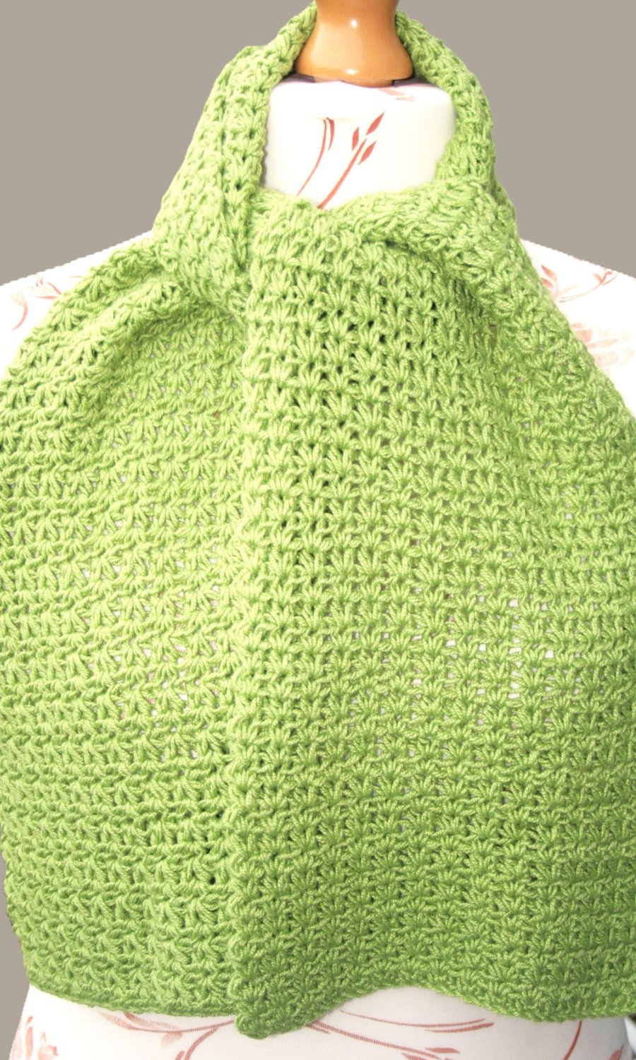 Bamboo Scarf - Green Unisex Crochet Scarf