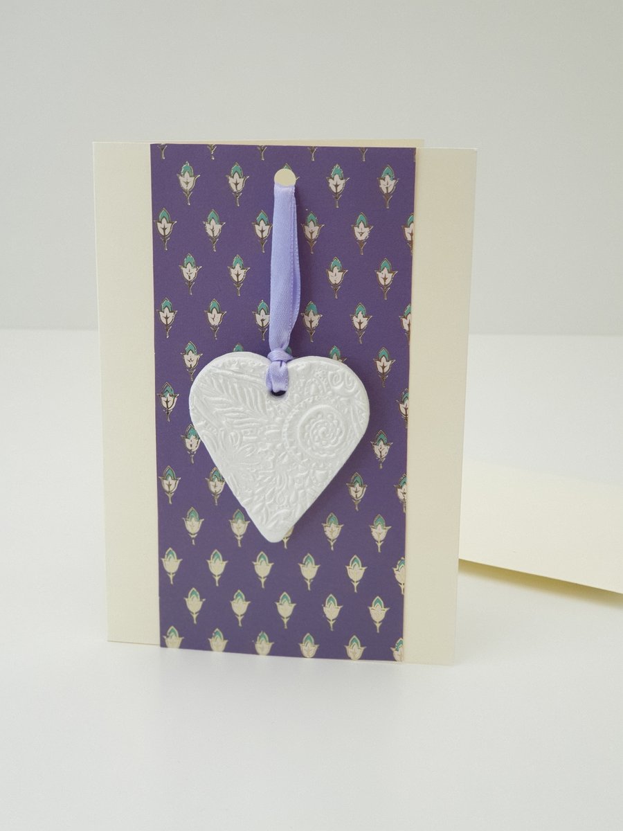 Clay heart keepsake card blank inside for anniversary, birthday, any occasion 