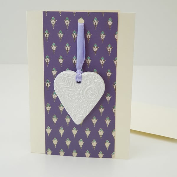 Clay heart keepsake card blank inside for anniversary, birthday, any occasion 
