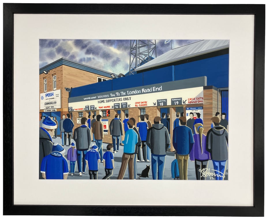 Peterborough Utd, London Road, Framed Football Art Print. 14" x 11" Frame Size