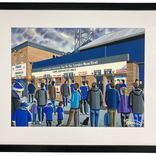 Peterborough Utd, London Road, Framed Football Art Print. 14" x 11" Frame Size
