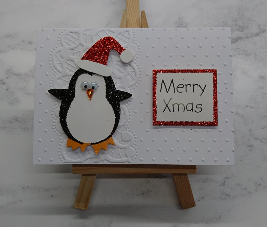 Christmas Gift Card Merry Christmas Penguin Red Santa Hat 3D Luxury Handmade