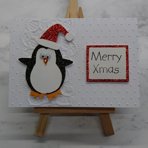 Christmas Gift Card Merry Christmas Penguin Red Santa Hat 3D Luxury Handmade