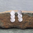 Sterling Silver Triple Disc Stud Earrings, Hammered Silver Earring Studs
