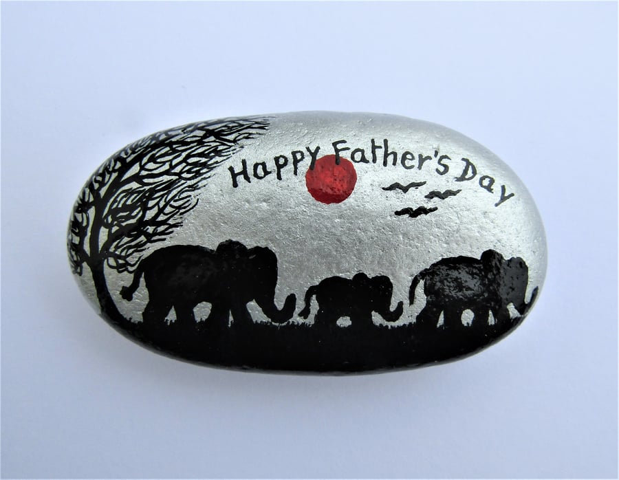 Fathers Day Gift, Painted Rock, Elephants Painting, Stone Art, Unique Son Gift