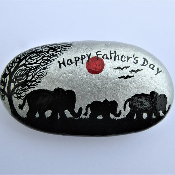 Fathers Day Gift, Painted Rock, Elephants Painting, Stone Art, Unique Son Gift