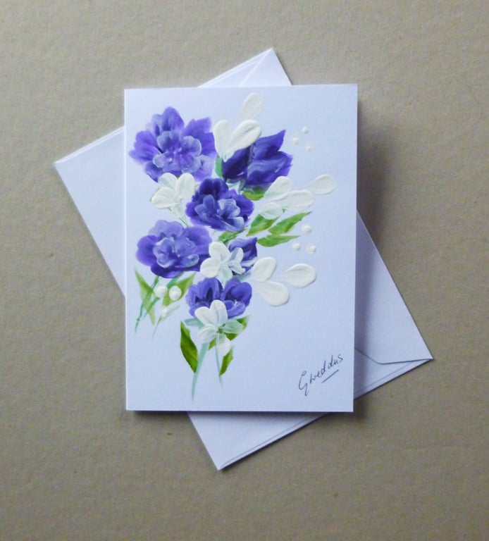 hand painted floral  greetings card blank ( ref FA 405 B1 )