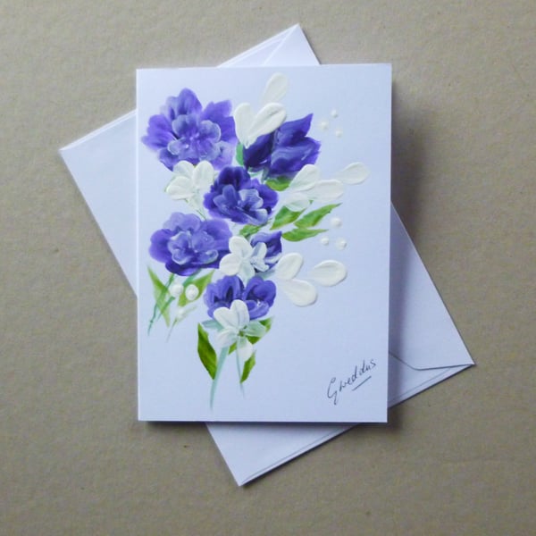 hand painted floral  greetings card blank ( ref FA 405 B1 )