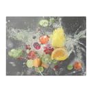 Colourful Fruits In Swirls Of Transparent Water Glass Chopping Board