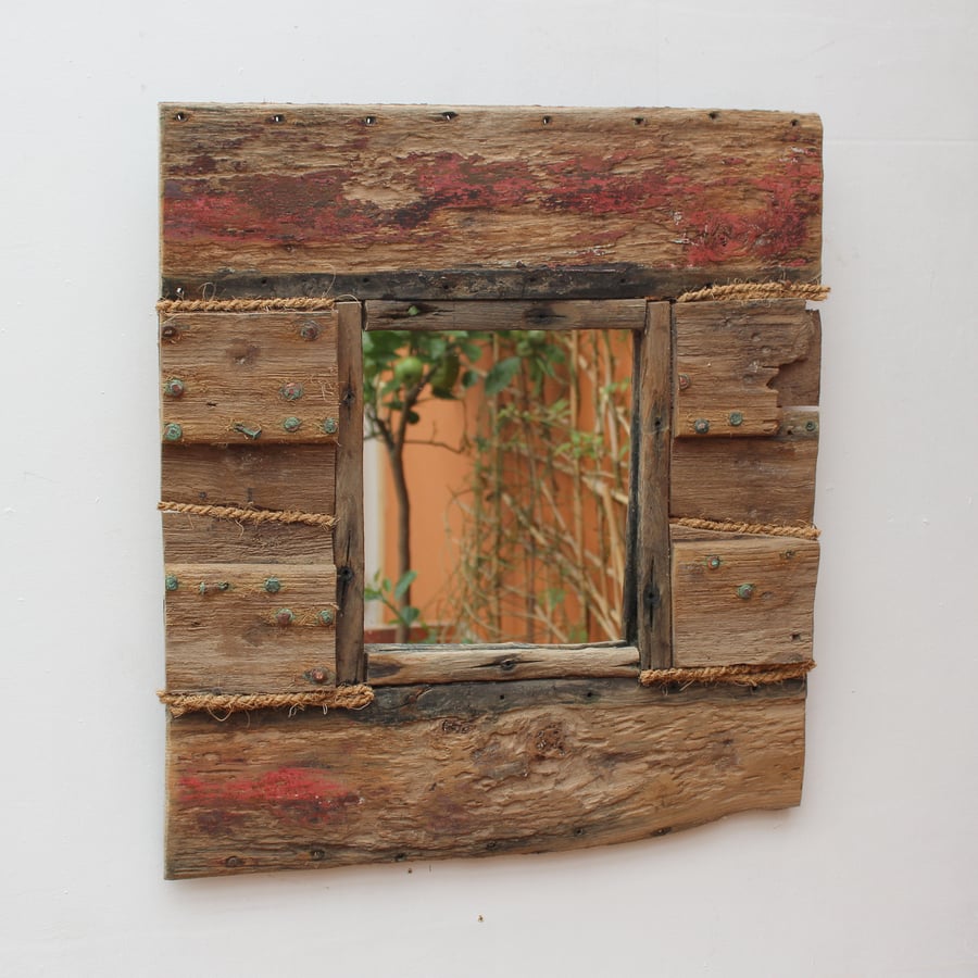Driftwood Mirror, Boat Wood Mirror,Drift wood Mirror, Cornish Boat wood Mirror
