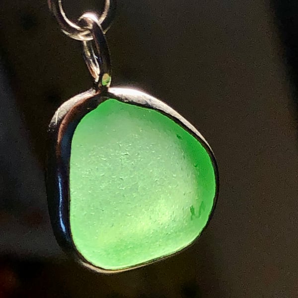Jellybean Green Sea Glass and Sterling Silver Pendant