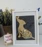 "Mixed-media dachshund silhouette with floral detailing – whimsical folk-style 