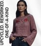 Upcycled Reworked Mauve Cable-Knit Sweater with Rose Embroidery – Size XL