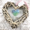 Floral Glass & Wicker Heart with co-ordinating Ribbon