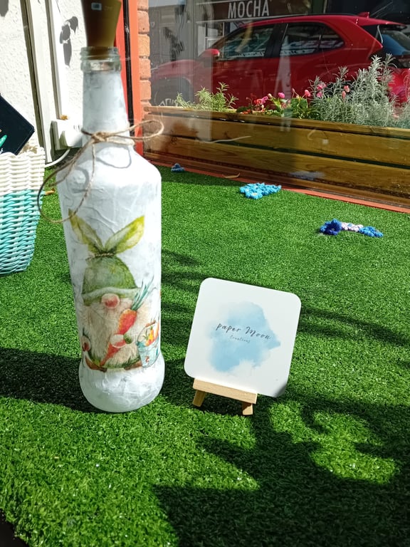 Decoupage light up bottle - Gnome
