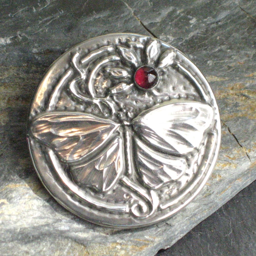 Butterfly Garnet Brooch Hand-crafted in Pewter