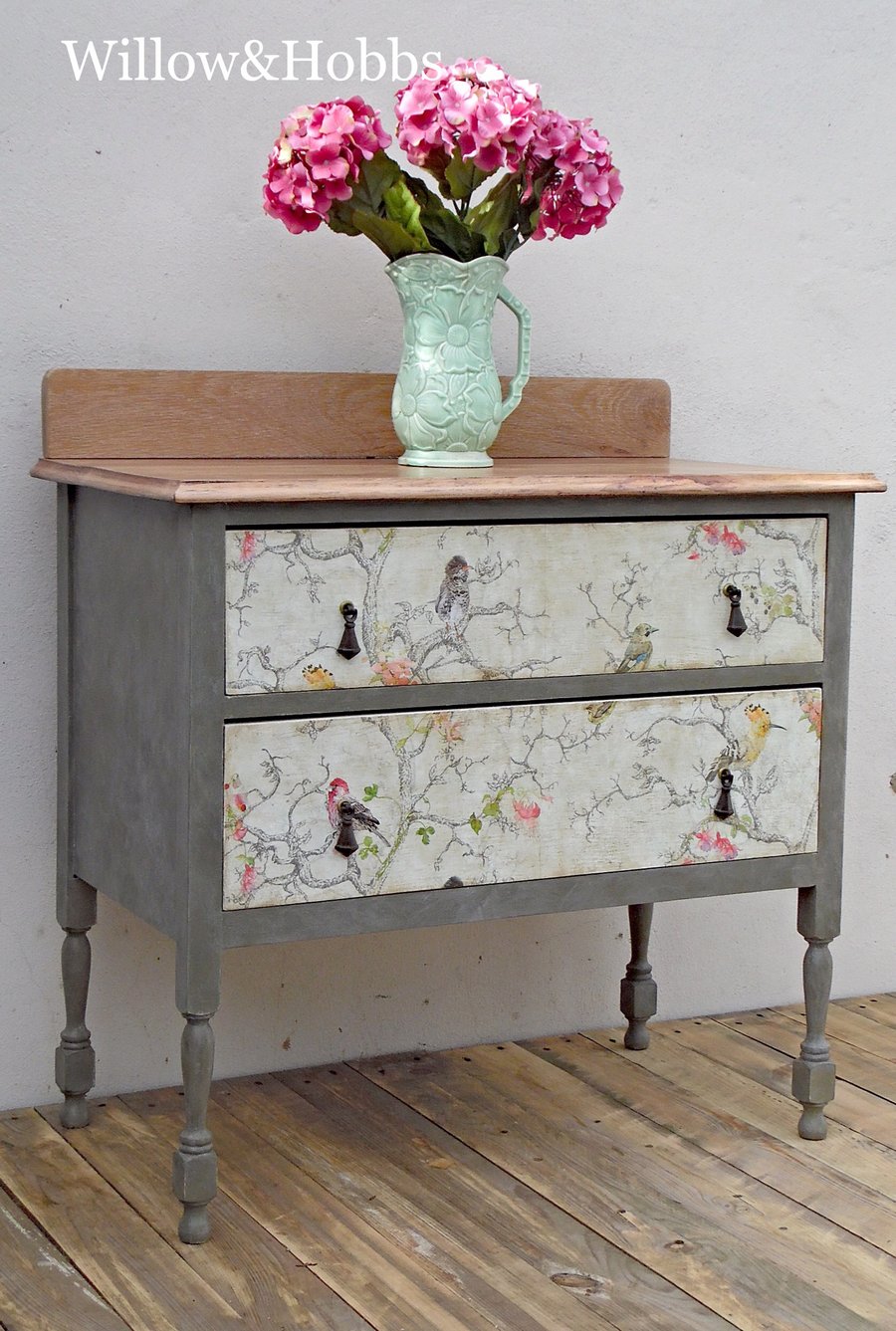 Now Sold - Vintage Oak Topped Two Drawer Chest of Drawers, Renovated, Painted