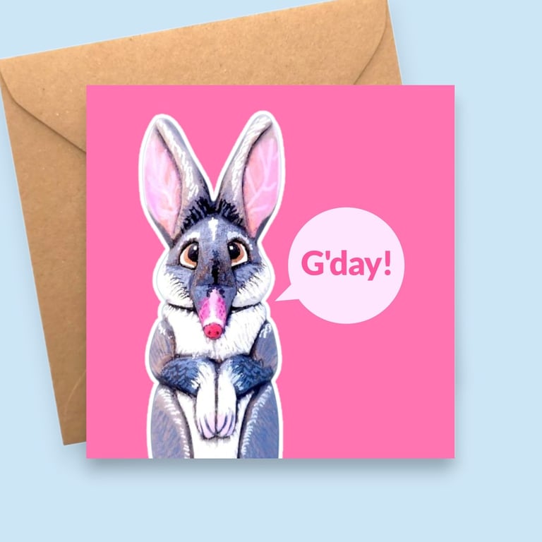Bilby Greeting Card - G'day! Blank Card - Cute Australian Animal Card
