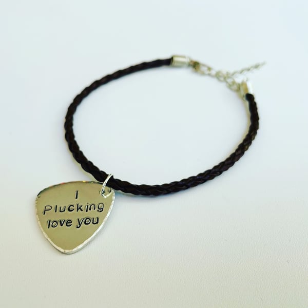 Stamped guitar pick bracelet 