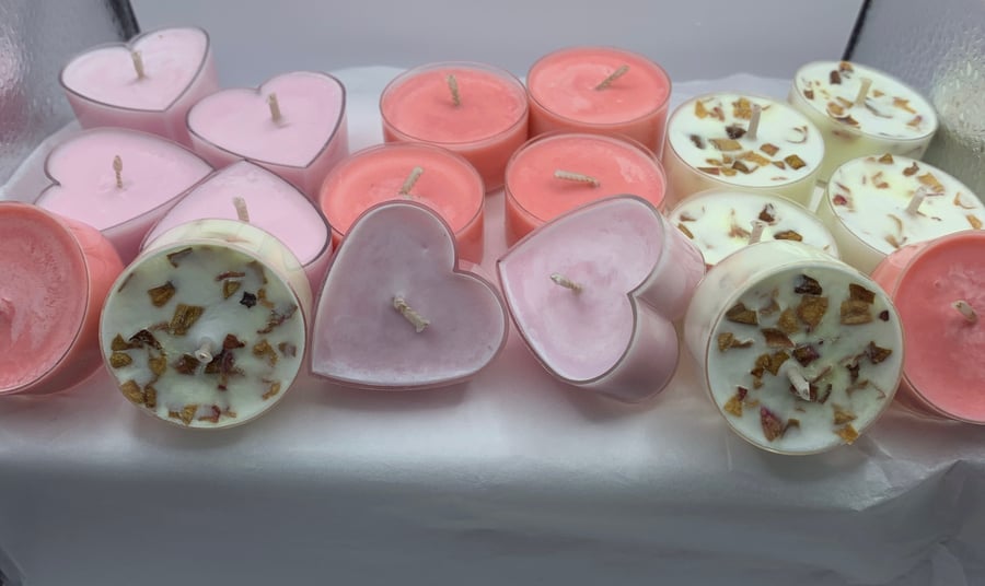 18 Soy Wax Tealights Floral Scented Essential Oil Gardenia Pink Heartt