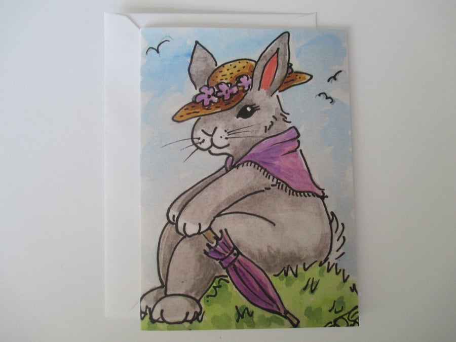 Bunny Rabbit Greetings Card Blank Print from original painting cute picture