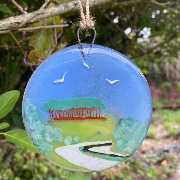 Fused Glass Hand painted Landmark Bauble, Nearly Home Trees