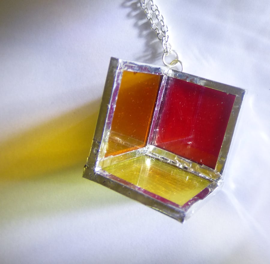 Necklace Red orange yellow  rainbow sunshine stained glass