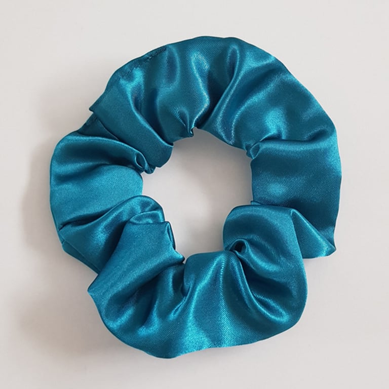 Peacock Teal Satin Scrunchie - Gentle Handmade Hair Tie