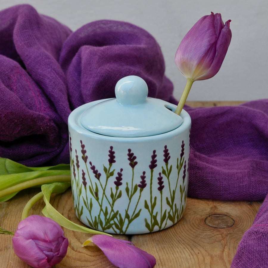 Lavender Sugar Pot - Hand Painted