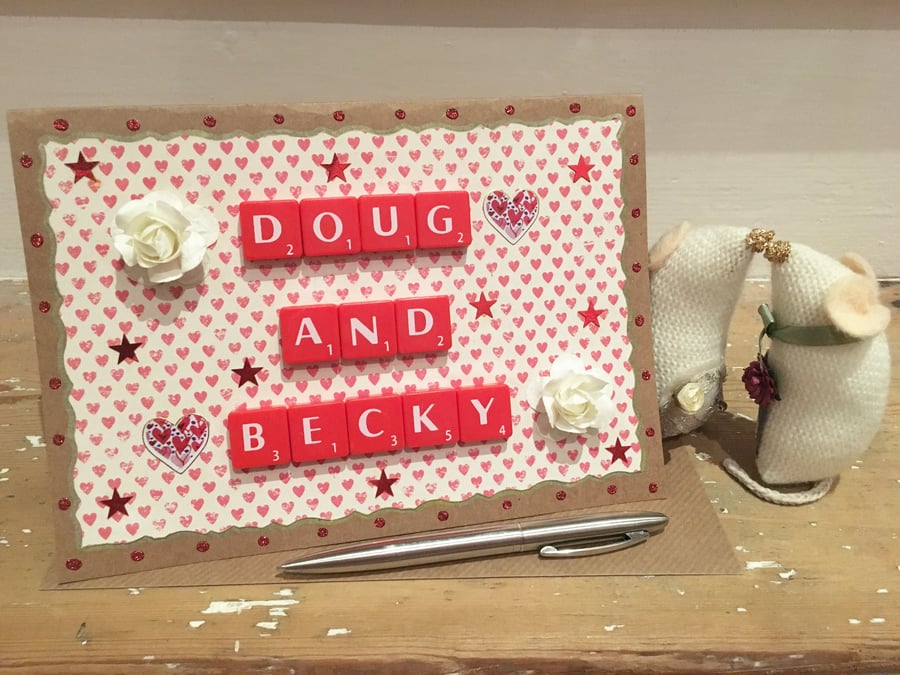 Bespoke handmade Scrabble letter wedding cards