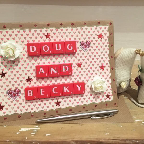 Bespoke handmade Scrabble letter wedding cards