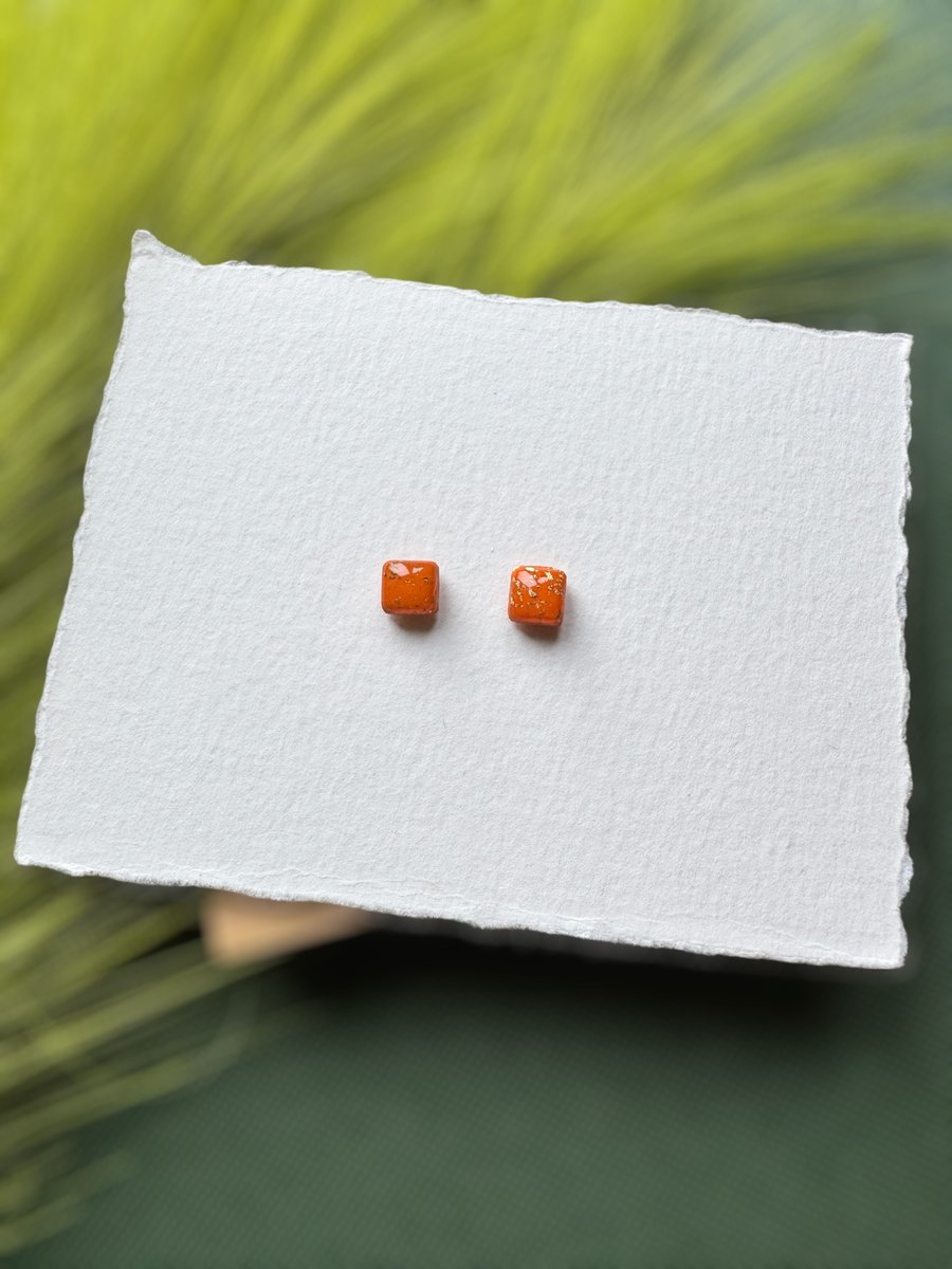 Orange Polymer Clay Square Micro Studs 