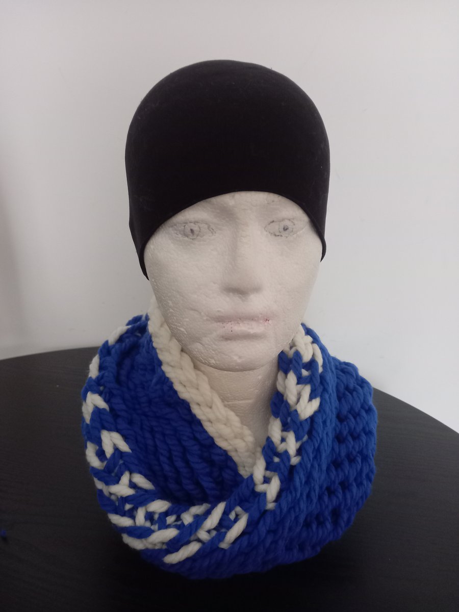 Neck Warmer Finger Crocheted Blue Candy Cain