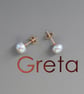 Silver Grey Pearl Button Earrings with 14k Gold Filled Stud and Back - Image 3