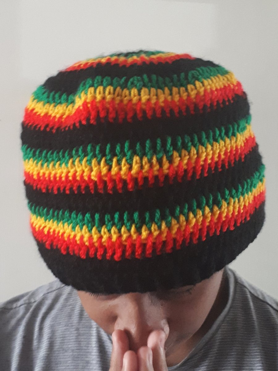 Crocheted Rasta Stripe beanie hat reggae Jamaica tam cap