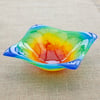 Wavy Organically Shaped Circular Rainbow Fused Glass Decorative Round Bowl