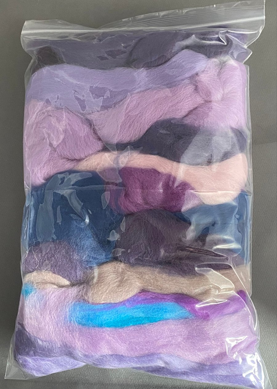 100g Wool Fibre Pack - purples