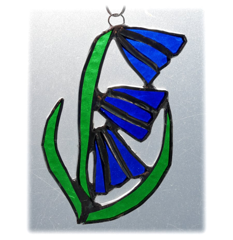 Bluebell Suncatcher Stained Glass Flower Blue 009