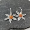 Reserved for Leah Sterling silver and orange stone Flower hoop earrings