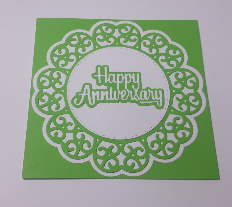 Happy Anniversary Greeting Card - Green and White
