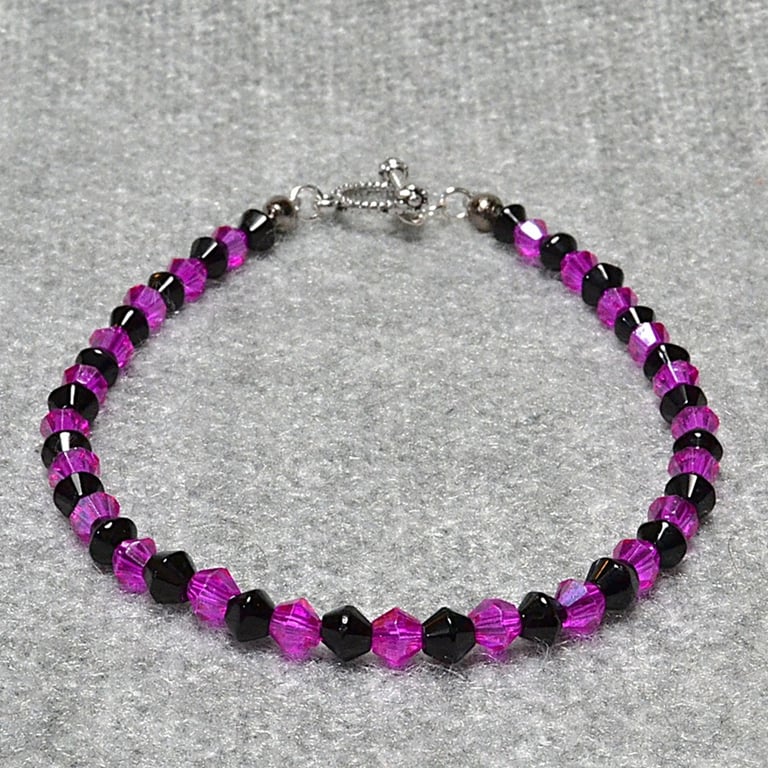 Black Glass Bicone and Pink Glass Crystal Slender Sparkle Bracelet