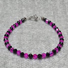 Black Glass Bicone and Pink Glass Crystal Slender Sparkle Bracelet