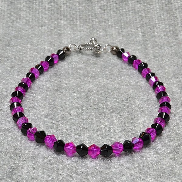 Black Glass Bicone and Pink Glass Crystal Slender Sparkle Bracelet