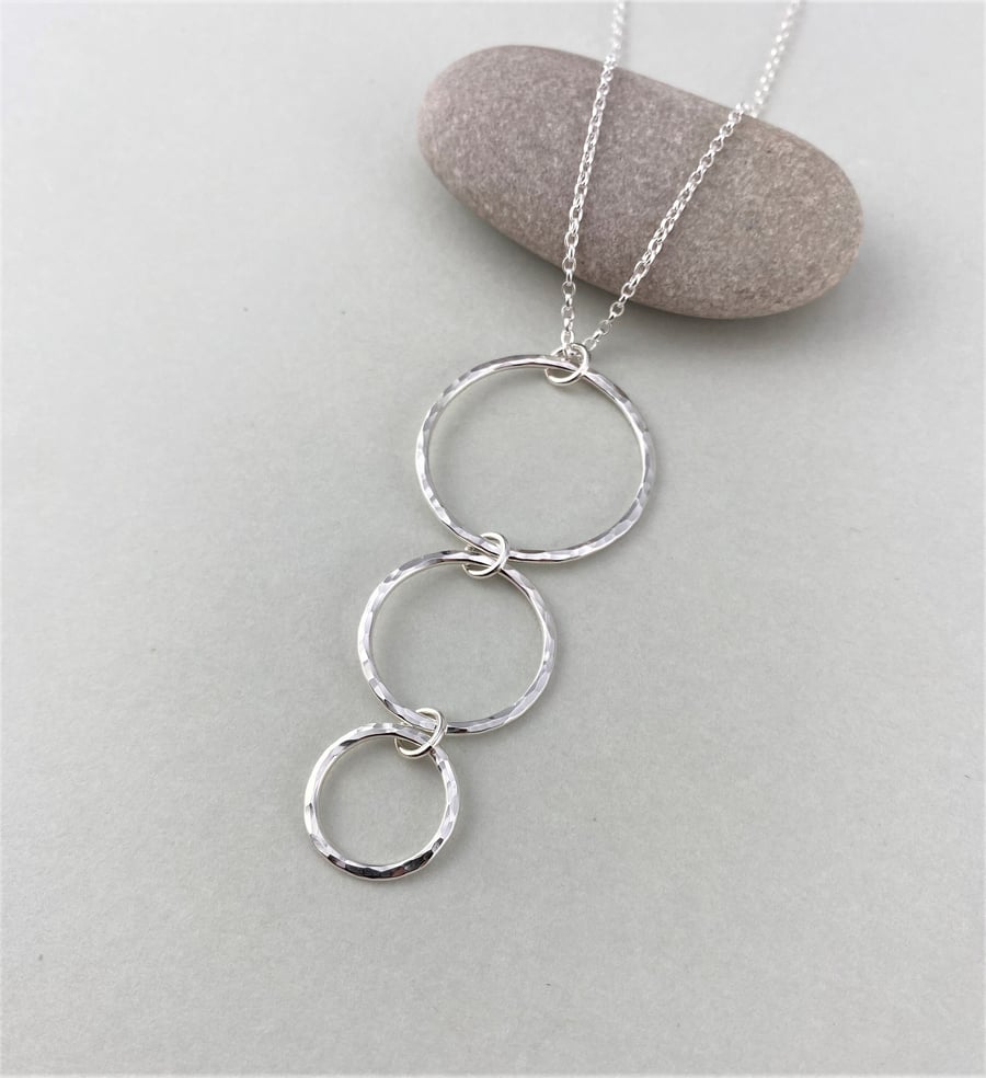 Hammered Sterling Silver Triple Circle Necklace