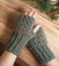 Hand Crocheted Fingerless Gloves Wrist Warmer Forest Green Red Boho Soft  Chunky
