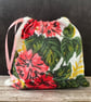 1950s Floral 'Carnations and Roses' Vintage Barkcloth Drawstring Bag - Pink