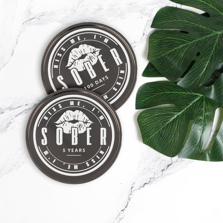 Kiss Me, I'm Sober 04 Sobriety Coin Custom Sobriety Token Personalised Milestone
