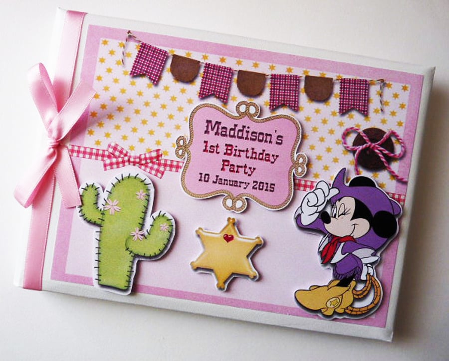 Personalised Cowgirl Minnie Birthday,  Baby Shower Guest Book